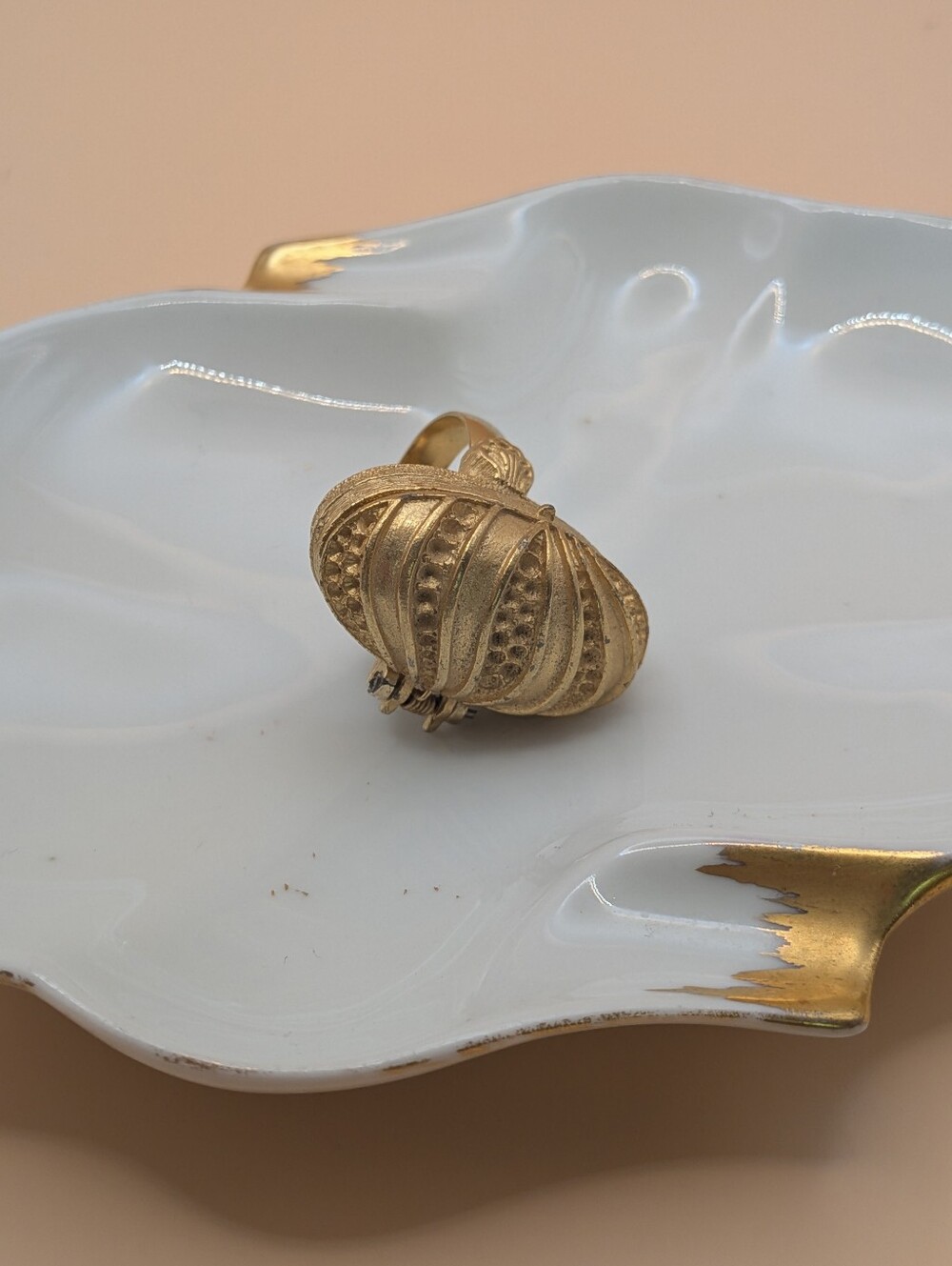 Vintage Gold Tone Dome "Poison" Statement Ring Adjustable Size